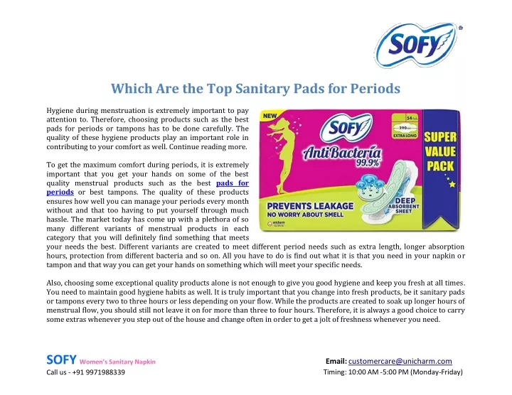 which are the top sanitary pads for periods
