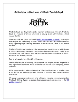 Get the latest political news of UK with The daily Squib