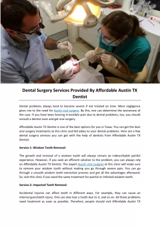 Dental Surgery Services Provided By Affordable Austin TX Dentist