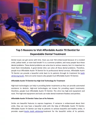 Top 5 Reasons to Visit Affordable Austin TX Dentist for Dependable Dental Treatment