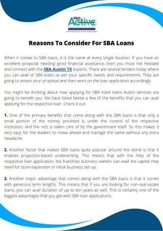 Reasons To Consider For SBA Loans