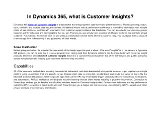 in dynamics 365 what is customer insights