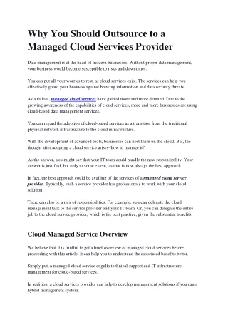 why you should outsource to a managed cloud