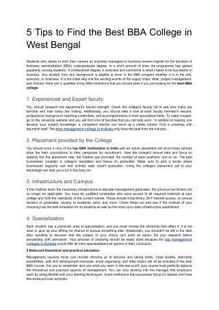 5 Tips to Find the Best BBA College in West Bengal