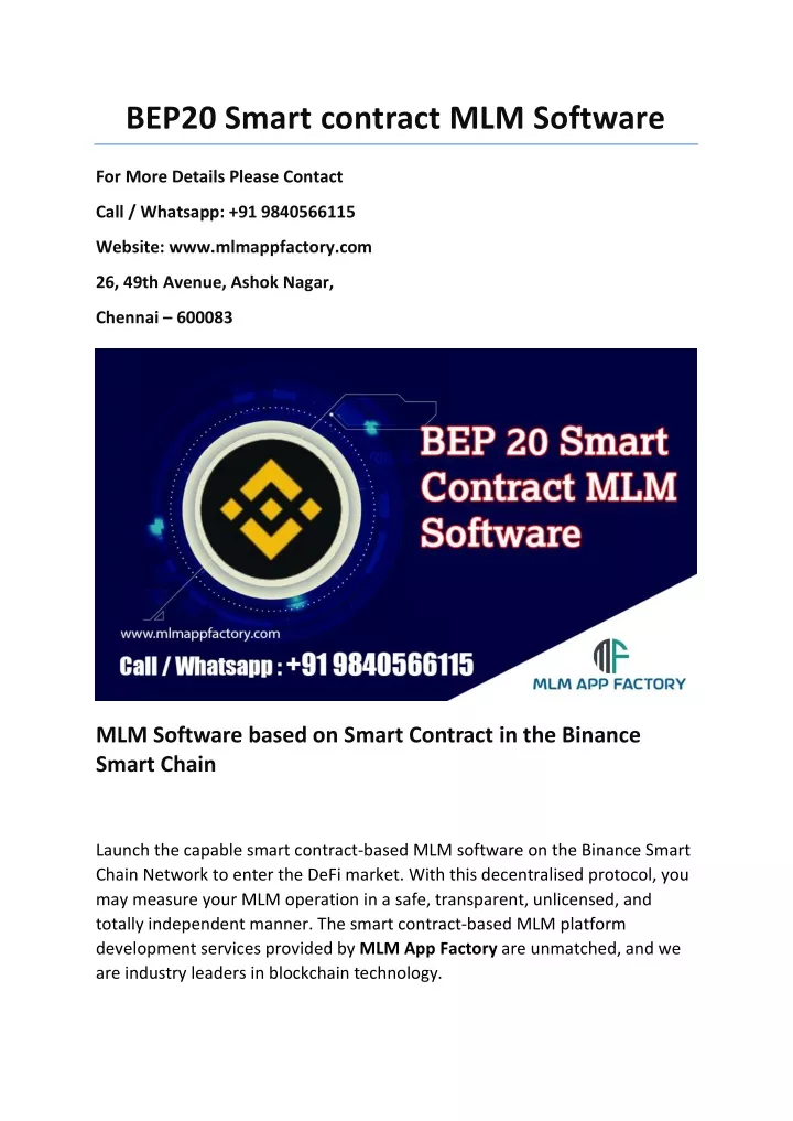 bep20 smart contract mlm software