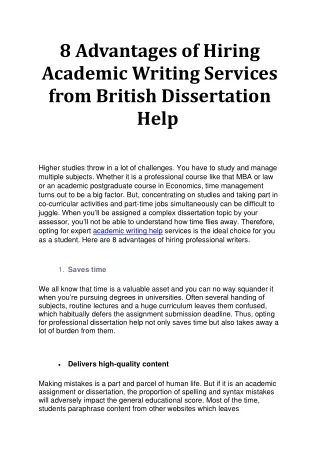 8 Advantages of Hiring Academic Writing Services from British Dissertation Help