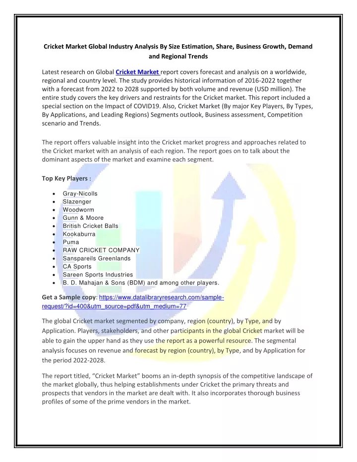 cricket market global industry analysis by size
