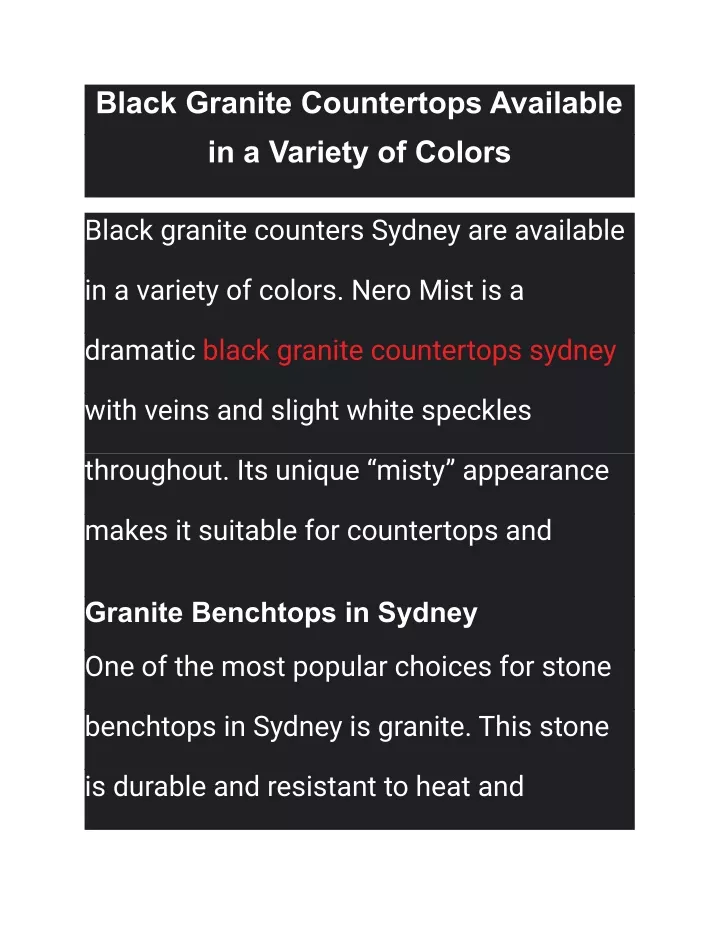 black granite countertops available in a variety