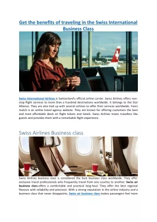 Get the benefits of traveling in the Swiss International Business Class