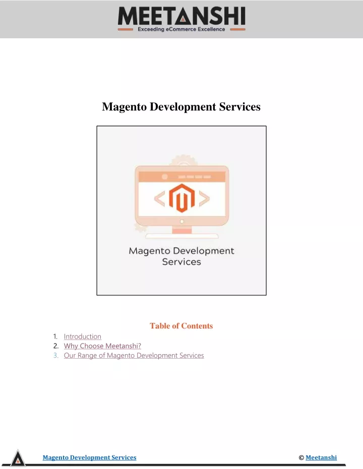 magento development services table of contents