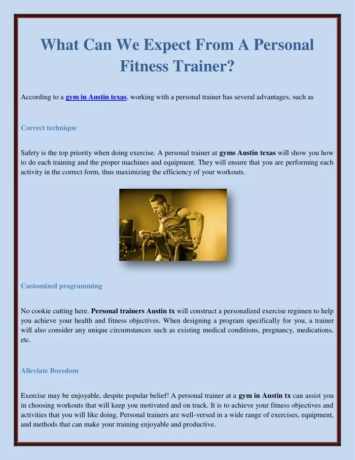 what can we expect from a personal fitness trainer