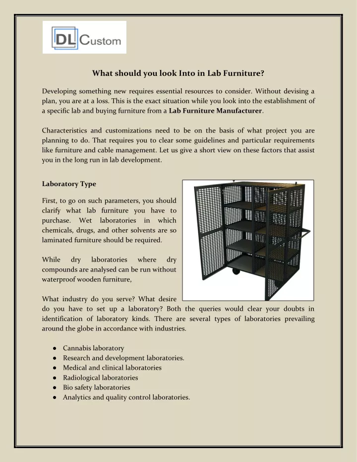 what should you look into in lab furniture