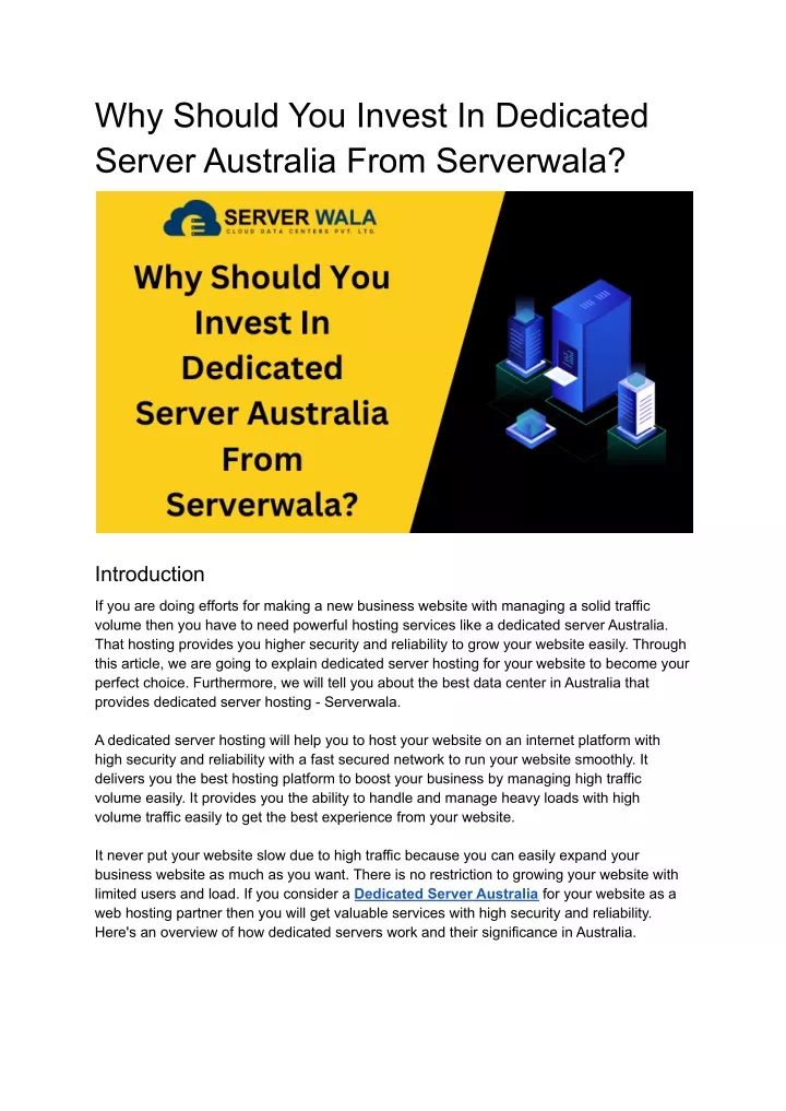 why should you invest in dedicated server