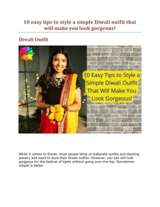 10 easy tips to style a simple Diwali outfit that will make you look gorgeous