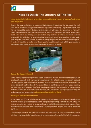 Need To Decide The Structure OF The Pool
