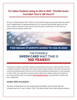 For Indian Students Going to USA in 2022 - Possible Green Card Wait Time is 100 Years!!!