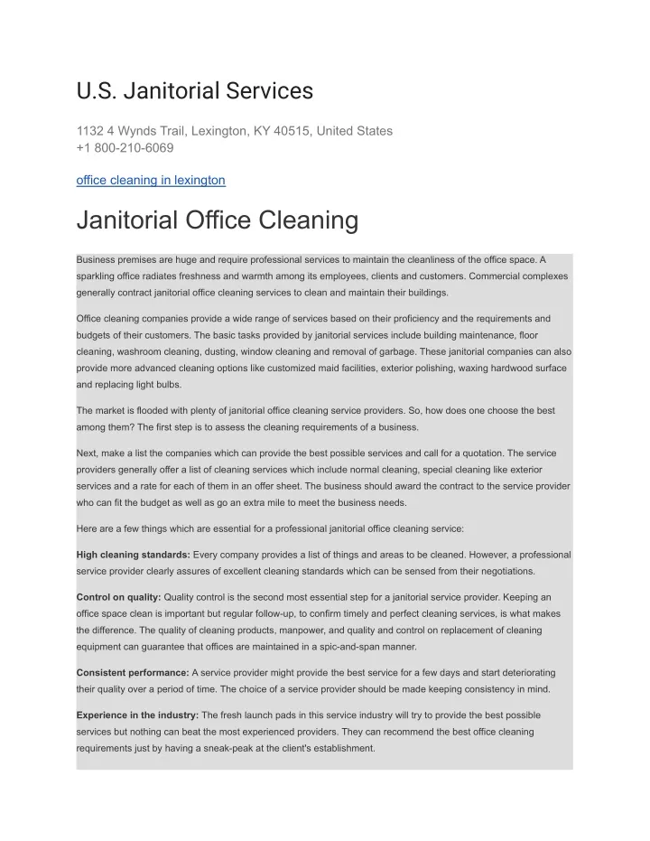 u s janitorial services