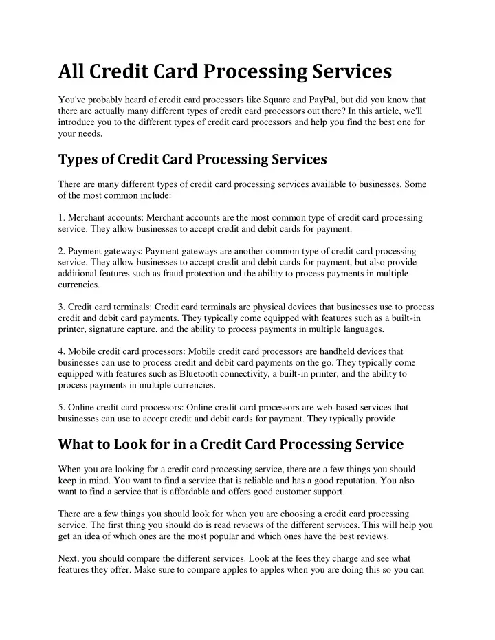 all credit card processing services