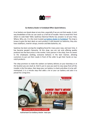 Car Battery Dealer in Faridabad Offers Quick Delivery