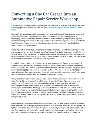 converting a one car garage into an automotive