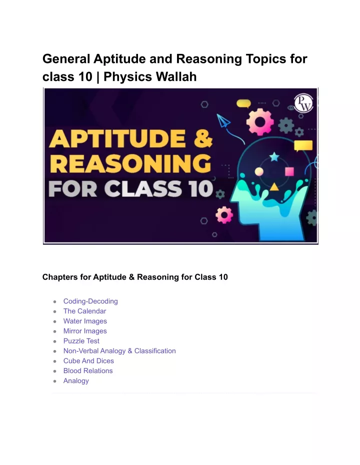 general aptitude and reasoning topics for class