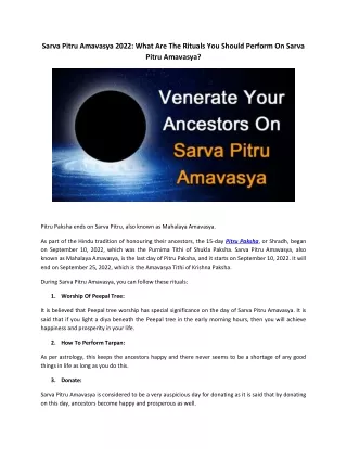 sarva pitru amavasya 2022 what are the rituals