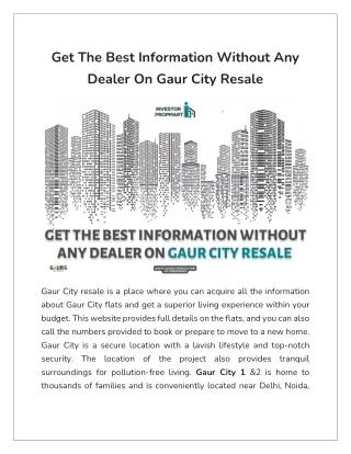 Get The Best Information Without Any Dealer On Gaur City Resale
