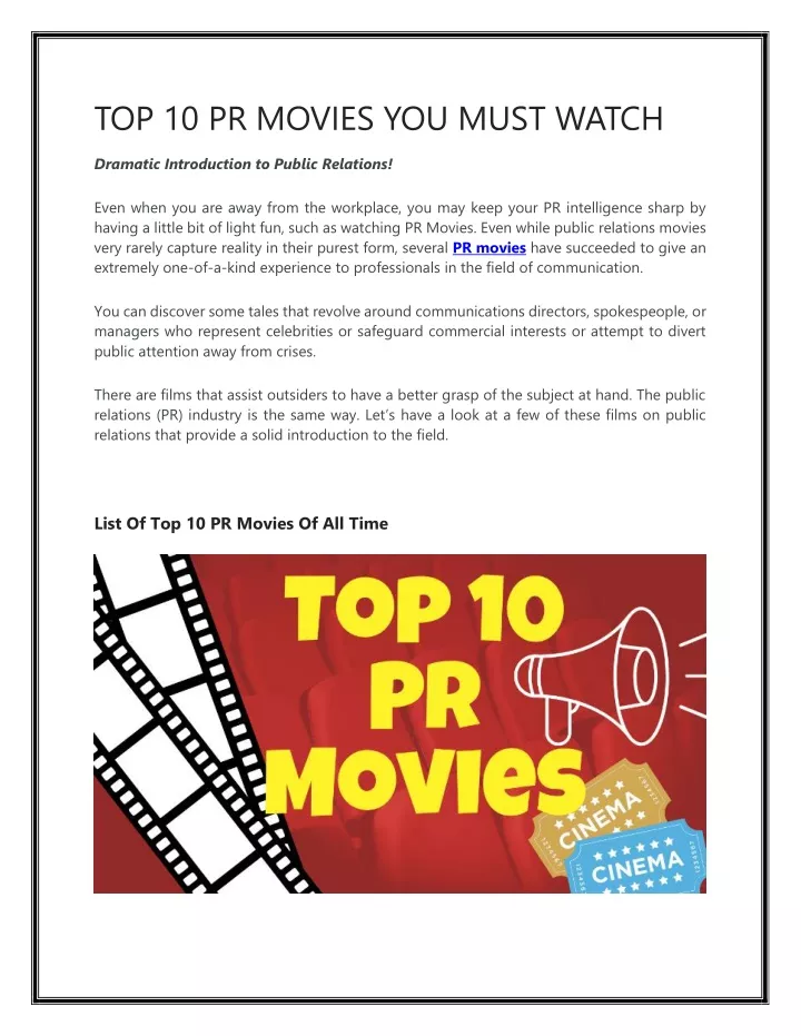 PPT TOP 10 PR MOVIES YOU MUST WATCH PowerPoint Presentation, free