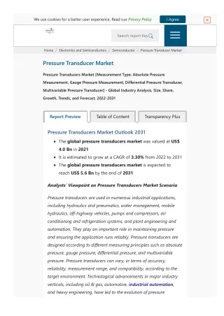 Pressure Transducers Market Set to Witness an Uptick during 2022 to 2031