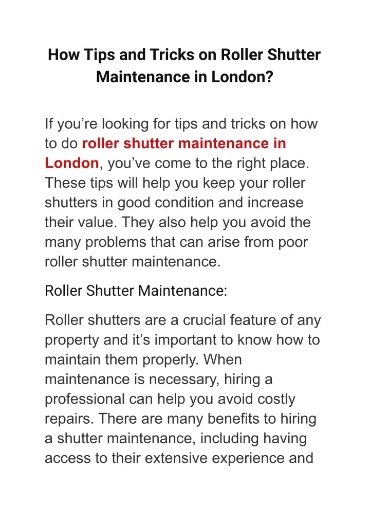 how tips and tricks on roller shutter maintenance
