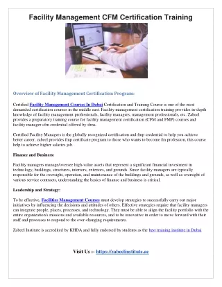 Facility Management CFM Certification Training 1