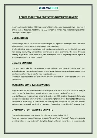 A Guide to Effective SEO Tactics to Improve Ranking
