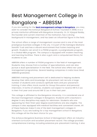 best management college in bangalore abbssm