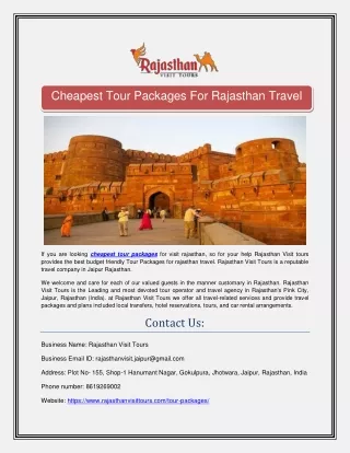 Cheapest Tour Packages For Rajasthan Travel