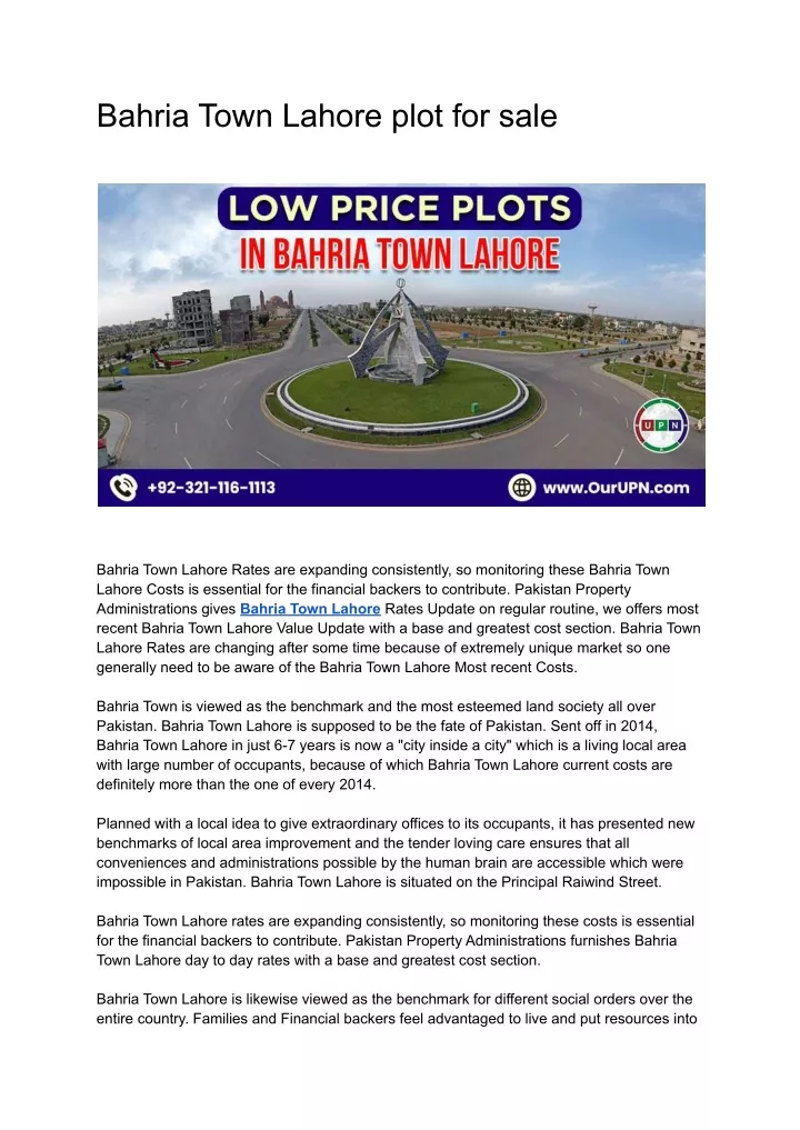 bahria town lahore plot for sale