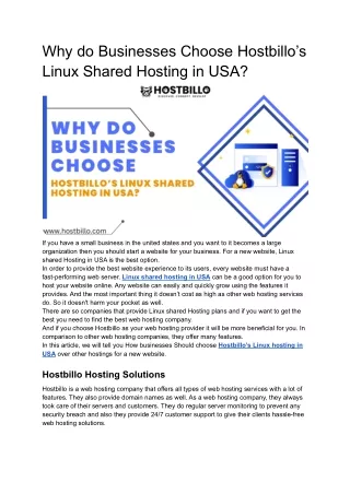 why do businesses choose hostbillo s linux shared