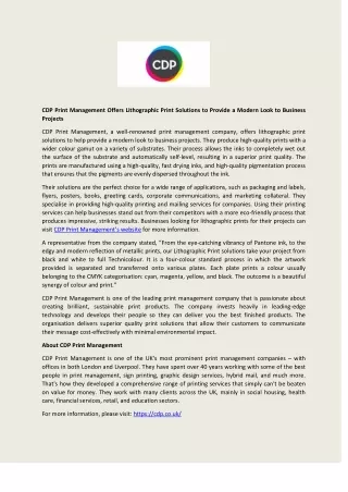cdp print management offers lithographic print