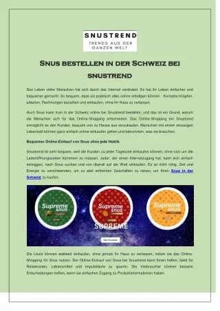 Snus bestellen in der Schweiz bei snustrend
