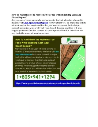 How To Annihilate The Problems You Face While Enabling Cash App Direct Deposit