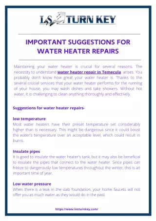 Important suggestions for water heater repairs