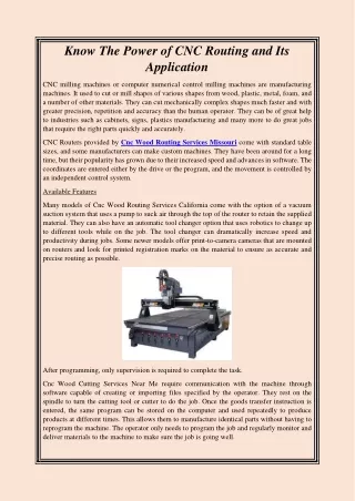 Know The Power of CNC Routing and Its Application
