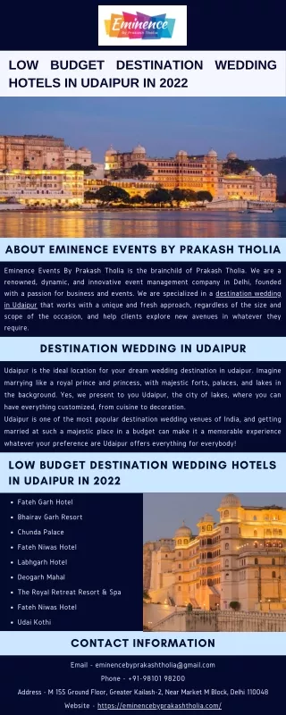 Low Budget Destination Wedding Hotels in Udaipur 2022