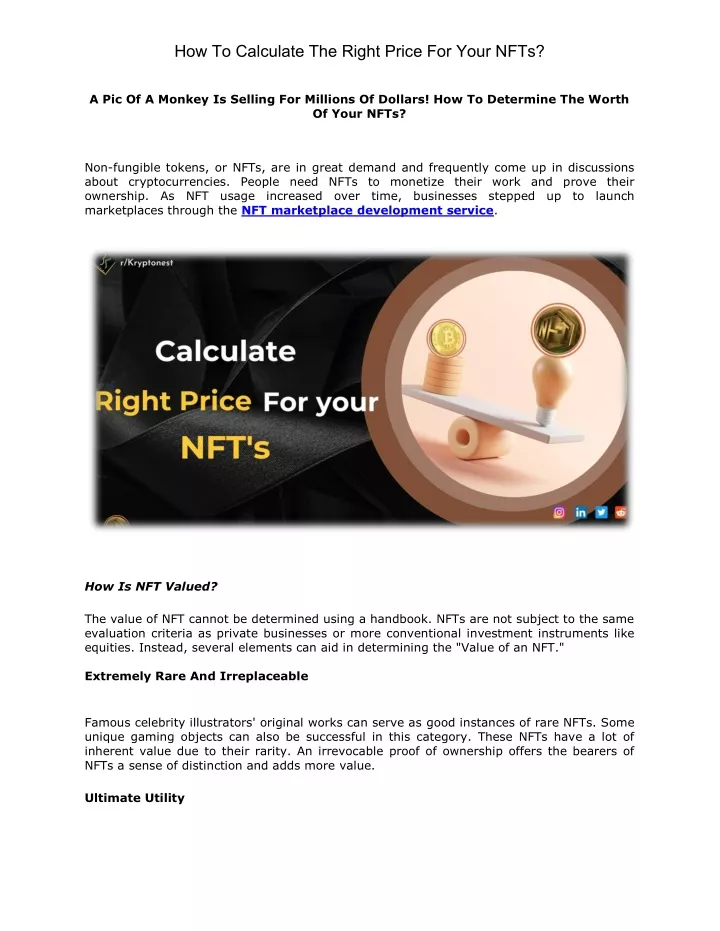 how to calculate the right price for your nfts