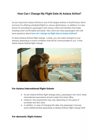How Can I Change My Flight Date At Asiana Airline?