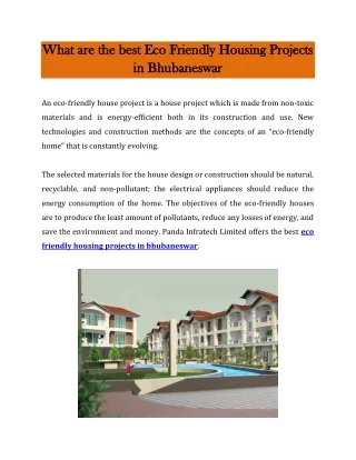 Eco Friendly Housing Projects in Bhubaneswar
