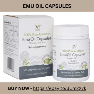 100% Pure Emu Oil Capsules 1000mg (100 Caps)  Pharmaceutical Grade Dietary Supplements