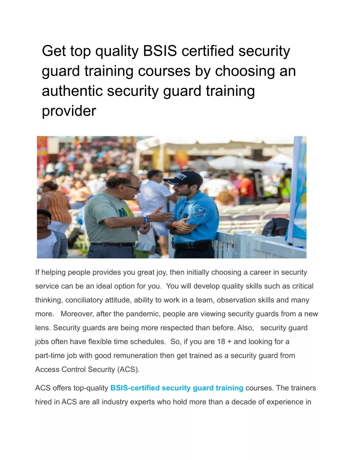 get top quality bsis certified security guard