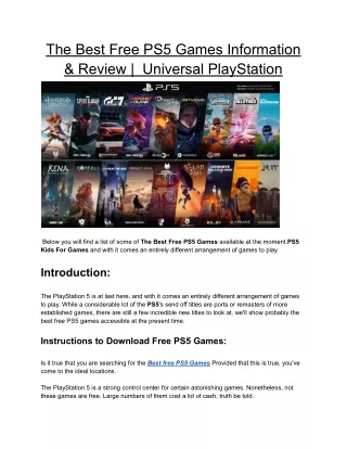 The Best Free PS5 Games Information & Review |  Universal PlayStation