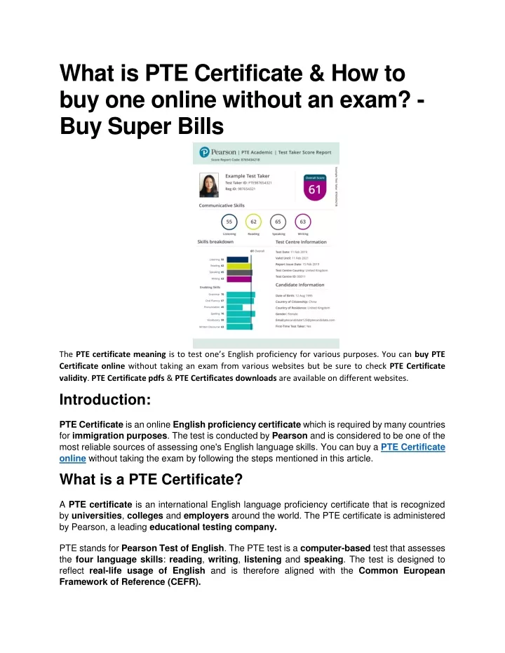 what is pte certificate how to buy one online