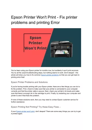 epson printer won t print fix printer problems